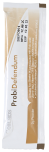 A single sachet of CellLabs ProbiDefendum supplement for gut health.