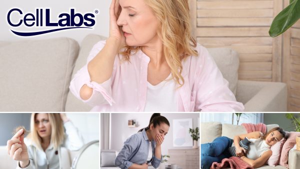 Image of women with headache, hair loss, nausea, and premenstrual pains.