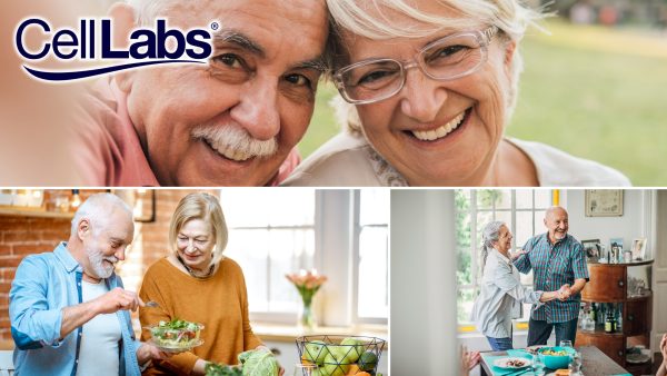 A collage of elderly couples living a healthy, happy life.